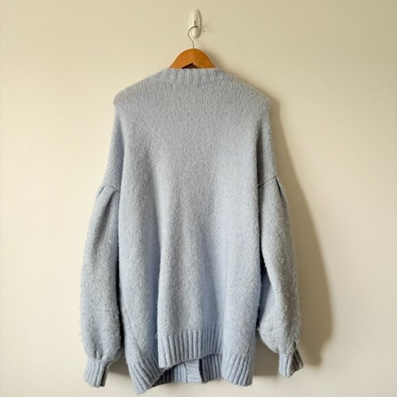 Zara Alpaca Wool Hair Oversized Balloon Sleeve Cardigan Sweater Blue Size Medium - Picture 6 of 8